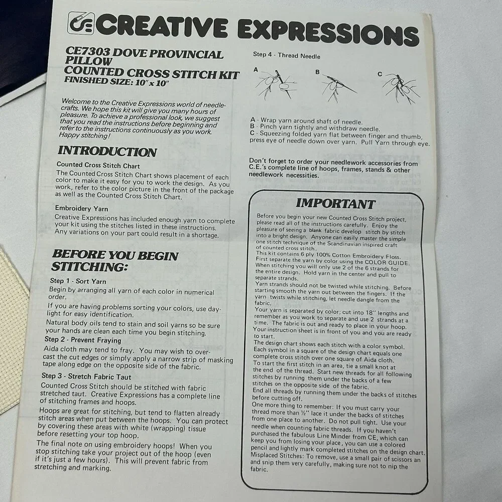 Vintage 1981 Creative Expressions Cross Stitch Kit 10 x 10 Dove Provincial 7303
